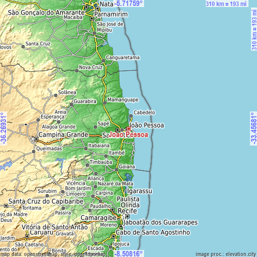 Topographic map of João Pessoa