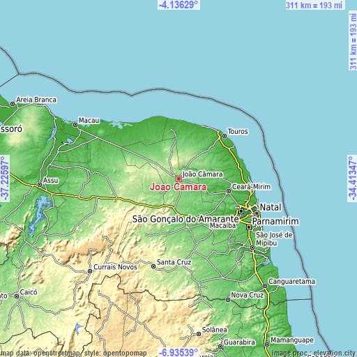 Topographic map of João Câmara