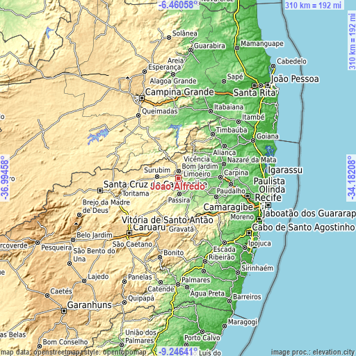 Topographic map of João Alfredo