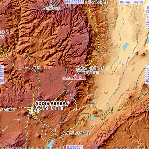 Topographic map of Debre Birhan