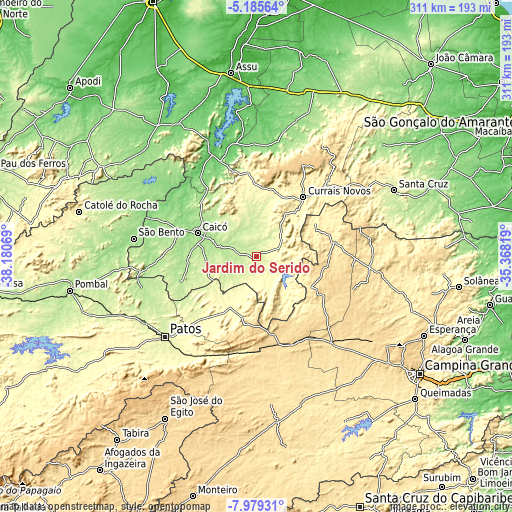 Topographic map of Jardim do Seridó