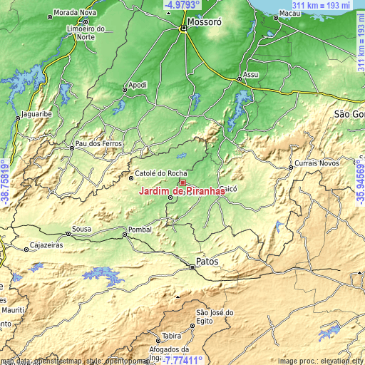 Topographic map of Jardim de Piranhas