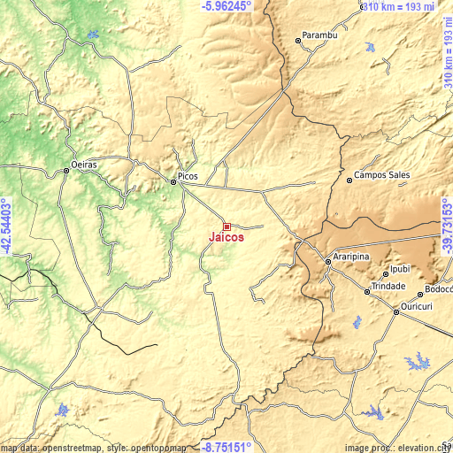 Topographic map of Jaicós