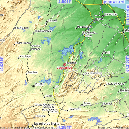 Topographic map of Jaguaribe
