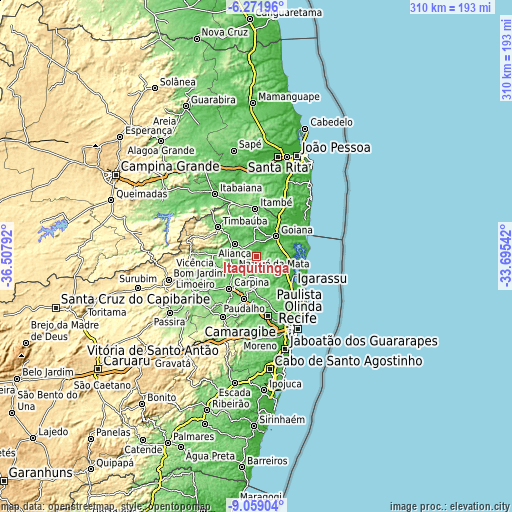 Topographic map of Itaquitinga
