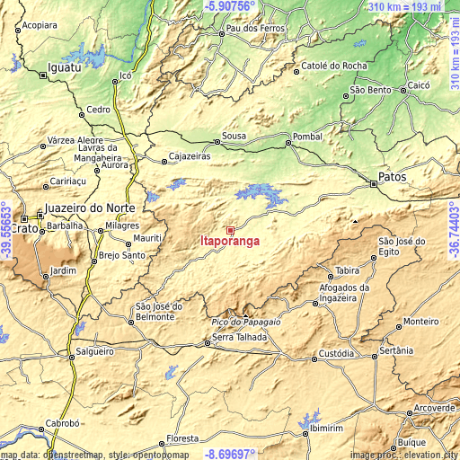 Topographic map of Itaporanga