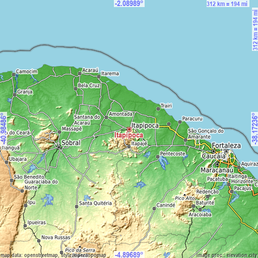 Topographic map of Itapipoca