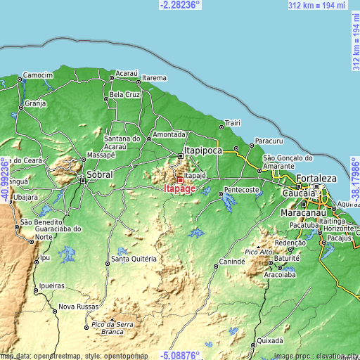 Topographic map of Itapagé
