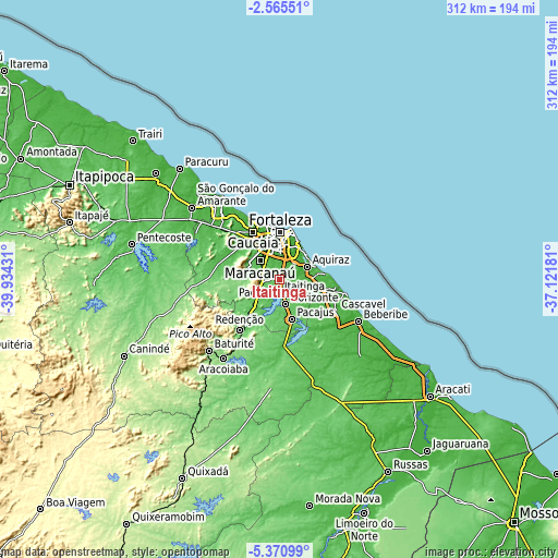 Topographic map of Itaitinga