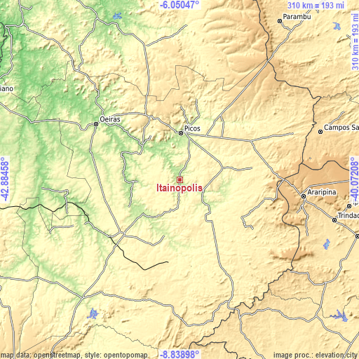 Topographic map of Itainópolis