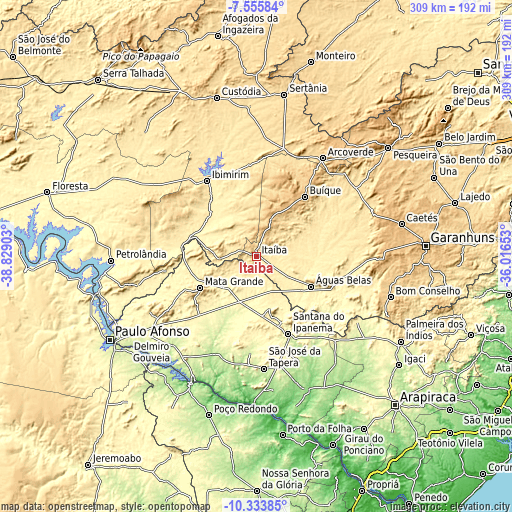 Topographic map of Itaíba