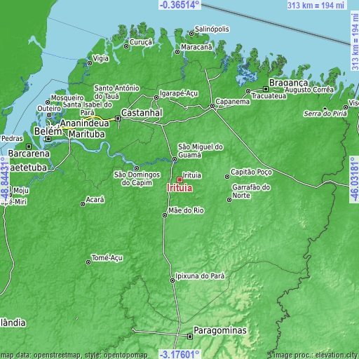 Topographic map of Irituia