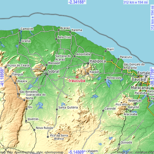 Topographic map of Irauçuba