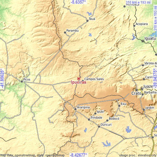 Topographic map of Ipueiras