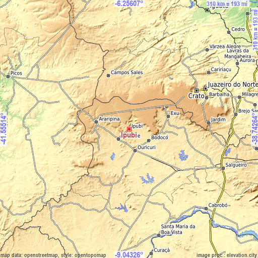 Topographic map of Ipubi