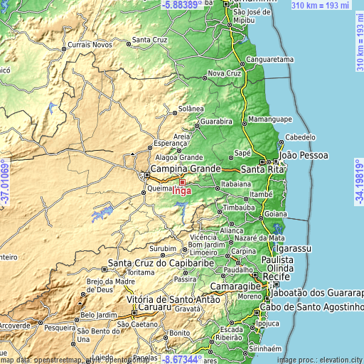 Topographic map of Ingá