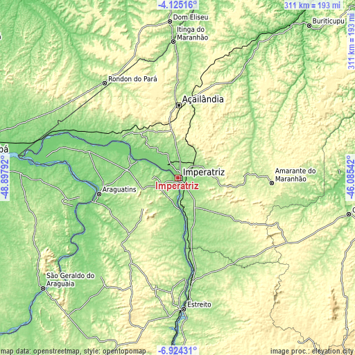 Topographic map of Imperatriz