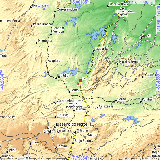 Topographic map of Icó