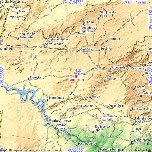 Topographic map of Ibimirim