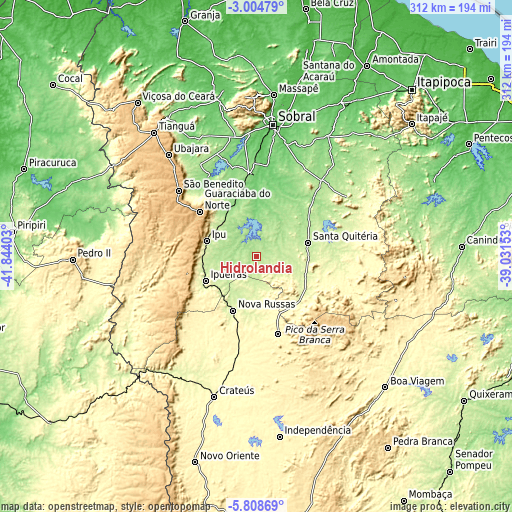Topographic map of Hidrolândia