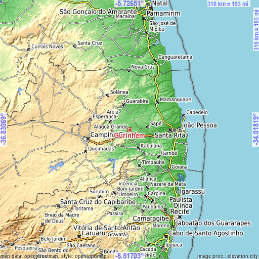 Topographic map of Gurinhém