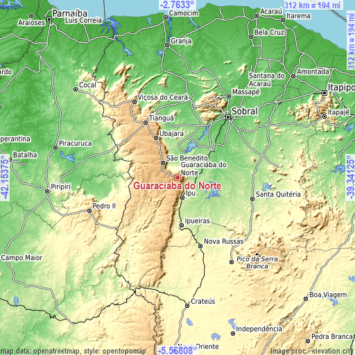 Topographic map of Guaraciaba do Norte
