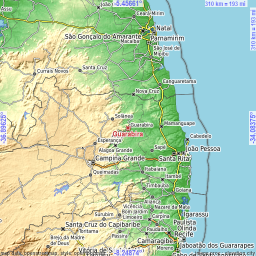 Topographic map of Guarabira