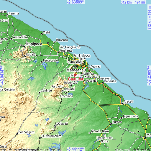Topographic map of Guaiúba