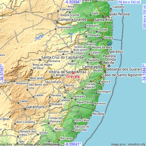 Topographic map of Gravatá