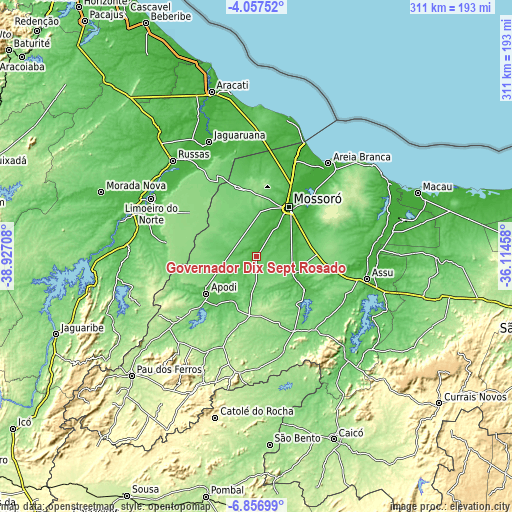 Topographic map of Governador Dix Sept Rosado