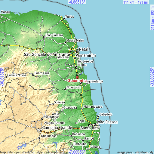 Topographic map of Goianinha