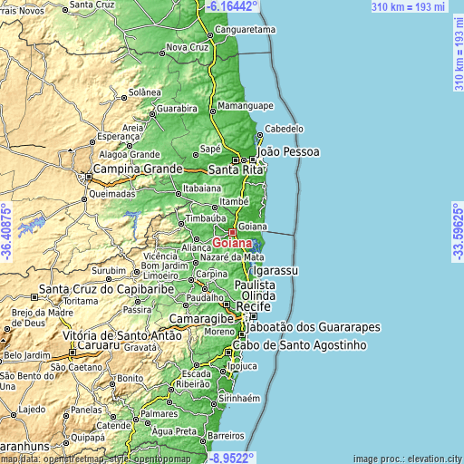 Topographic map of Goiana