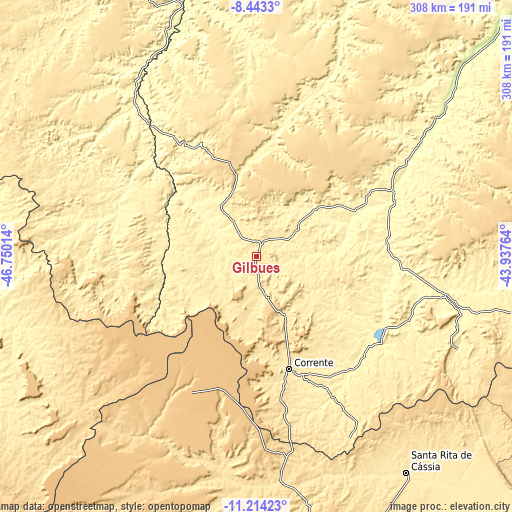 Topographic map of Gilbués