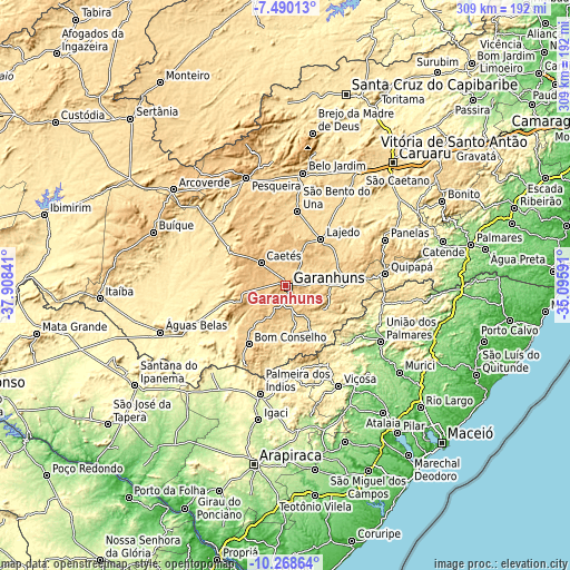 Topographic map of Garanhuns