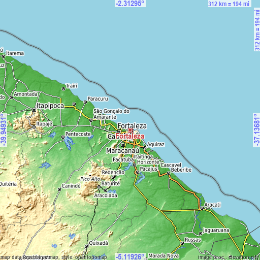 Topographic map of Fortaleza