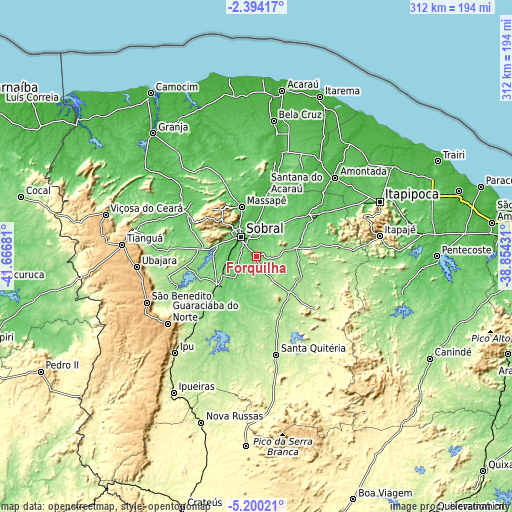Topographic map of Forquilha