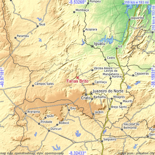Topographic map of Farias Brito