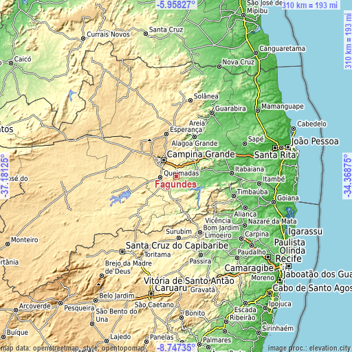 Topographic map of Fagundes
