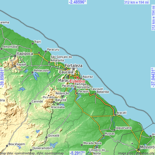 Topographic map of Eusébio