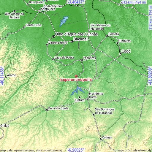 Topographic map of Esperantinópolis