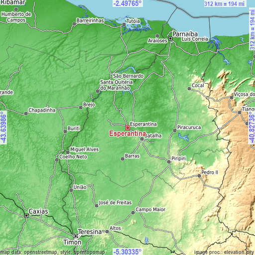 Topographic map of Esperantina