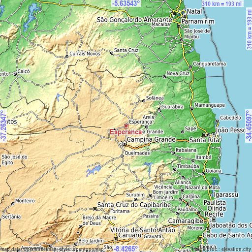 Topographic map of Esperança
