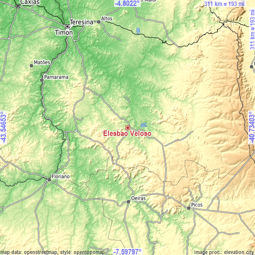 Topographic map of Elesbão Veloso