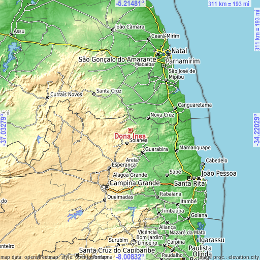Topographic map of Dona Inês