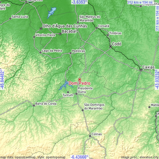 Topographic map of Dom Pedro