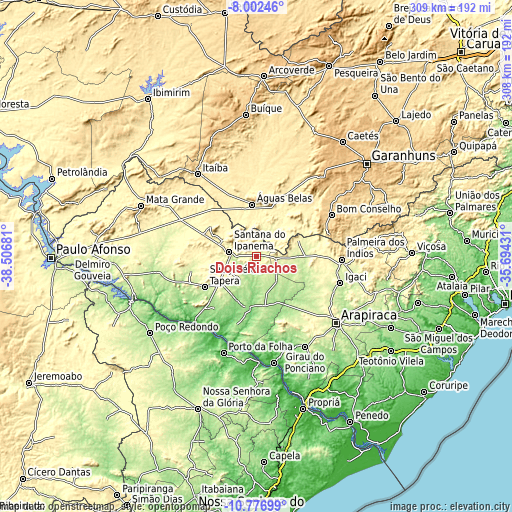 Topographic map of Dois Riachos