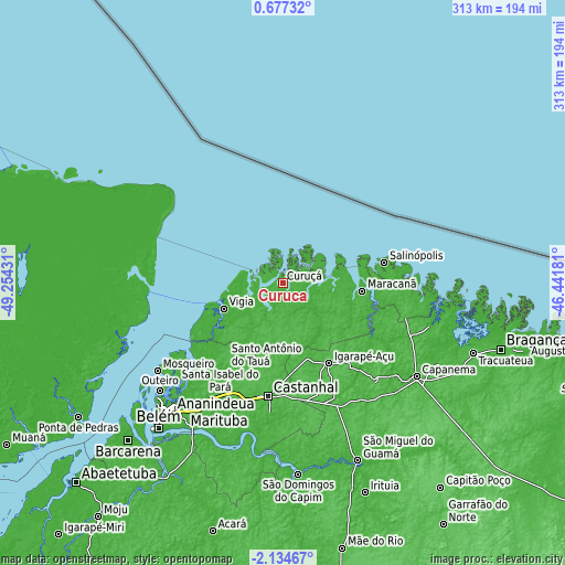 Topographic map of Curuçá