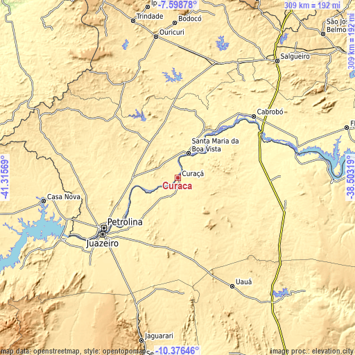 Topographic map of Curaçá