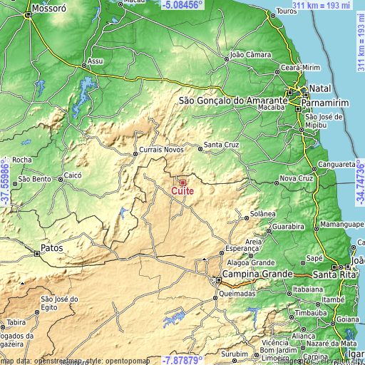 Topographic map of Cuité