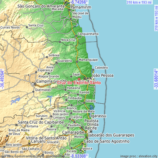 Topographic map of Cruz do Espírito Santo